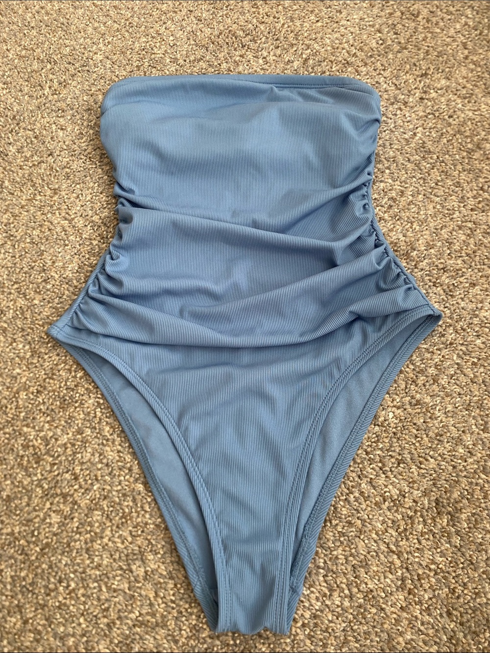 Shade & Shore Strapless Ribbed One-Piece Swimsuit in Dusty Blue